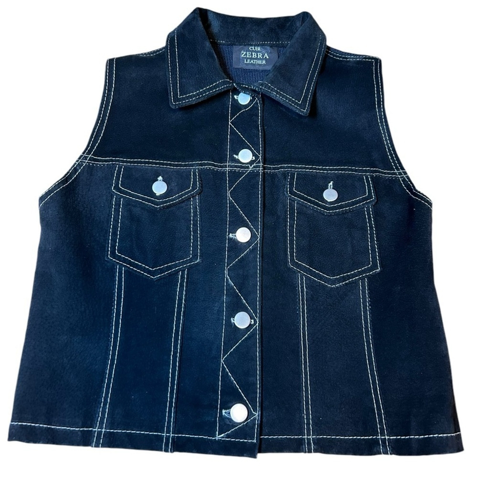Vintage Black Y2K 90s suede Vest - Black - Size Medium - Made in Canada